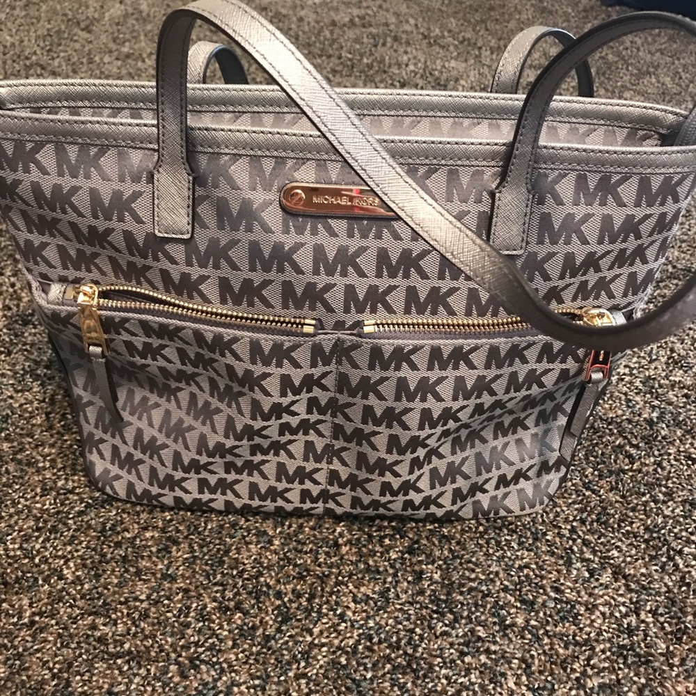 Gunmetal/silver Michael Kors shopper tote